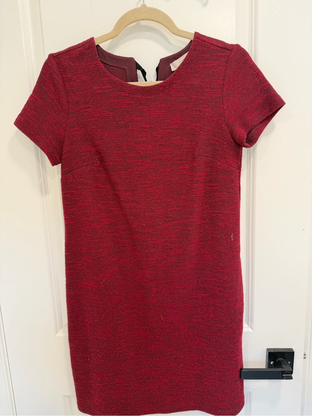 LOFT Red Textured Short-Sleeve Mini Dress
